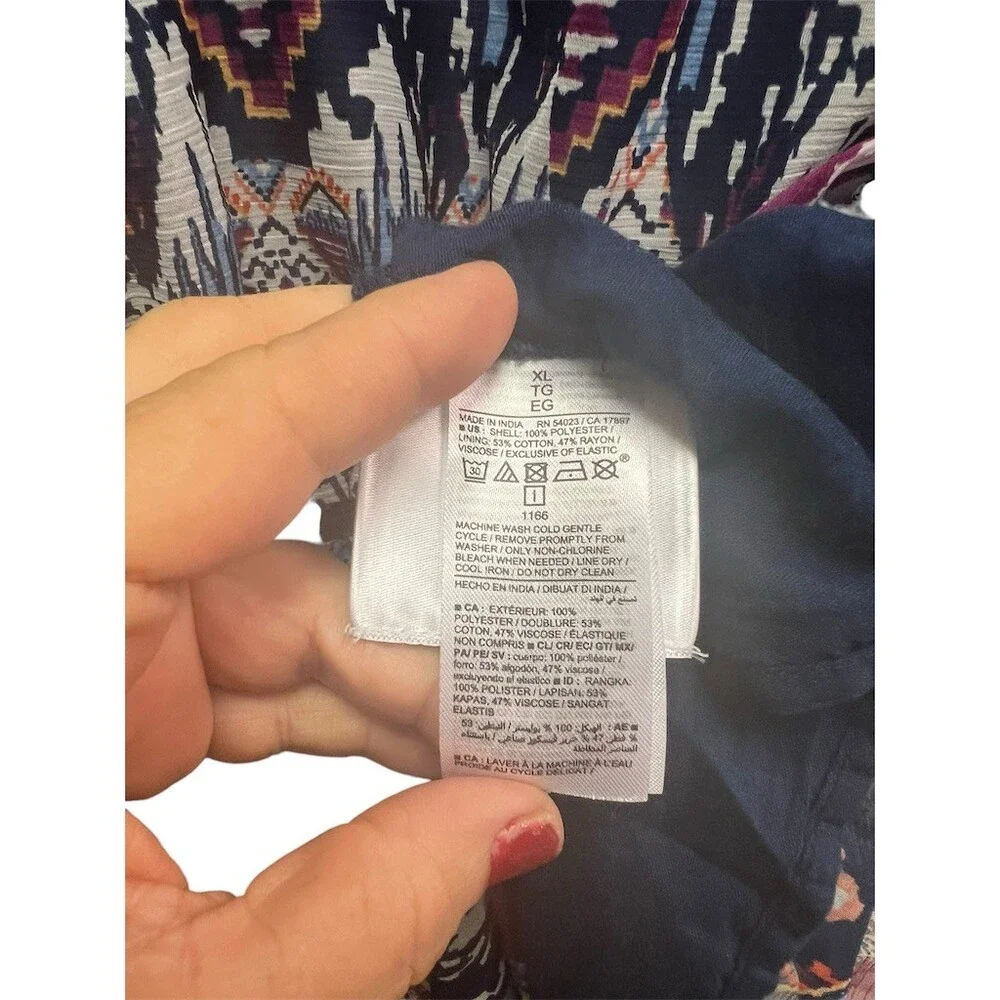 Old Navy Blouse Womens XL Blue Geometric Ikat Boho Dolman V-Neck Top